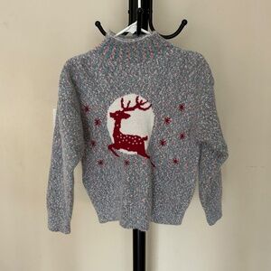 Soft Cozy Winter Nordic Reindeer Snowflake Mock Neck Sweater Warm Knit Pullover